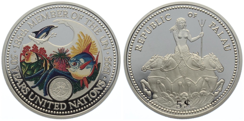 Palau, Republik 5 $ 1995 - United Nations 50th Anniversary